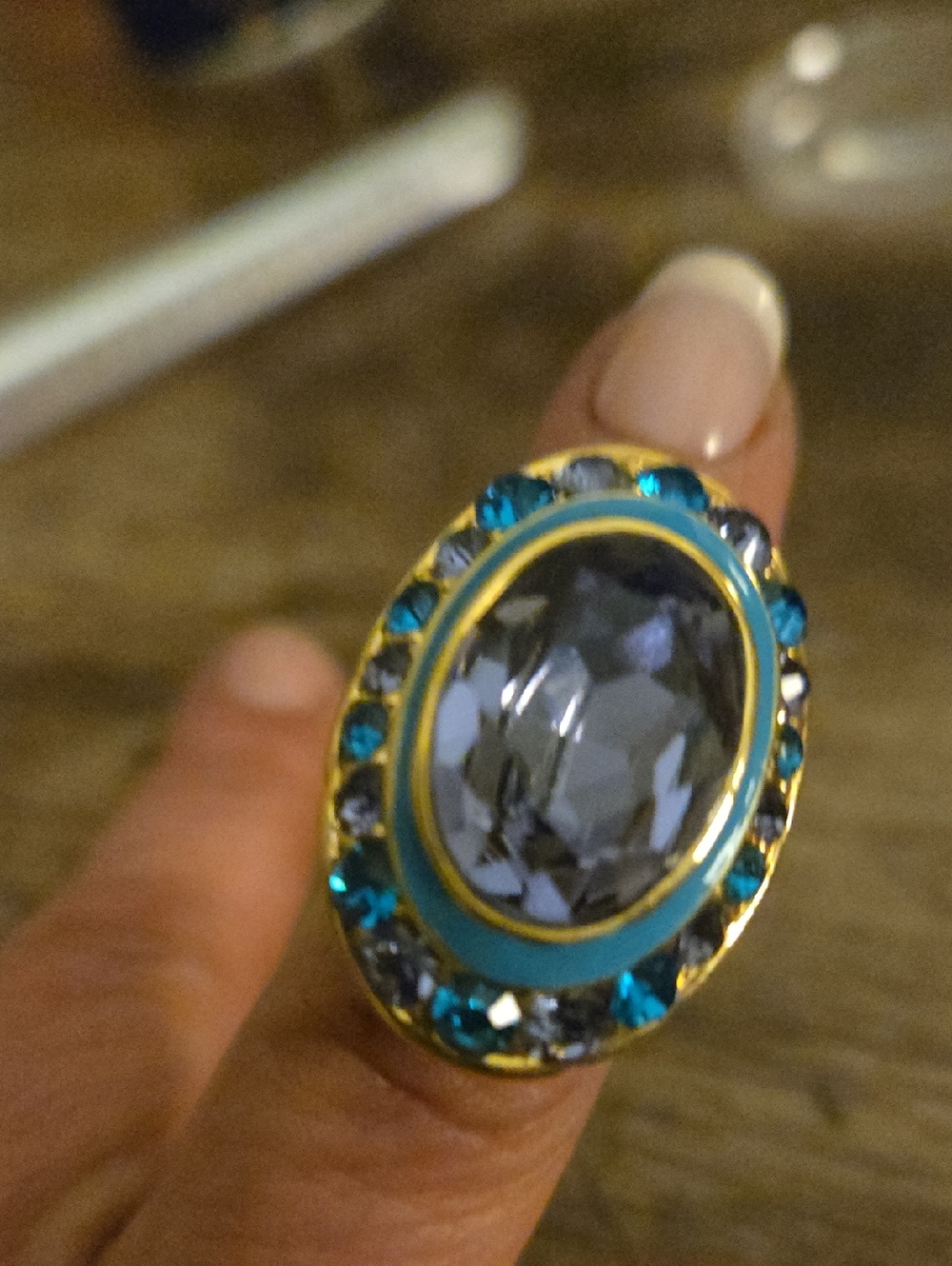Akkad Blue Crystal Oval Statement Ring - Women's Fashion Jewelry